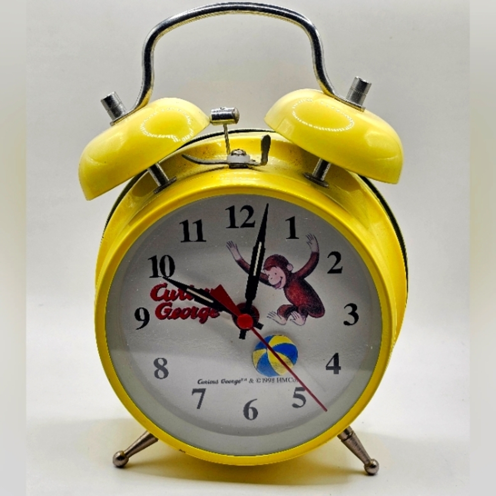 1998 Schylling Curious George Animated Twin Bell Alarm Clock Running